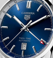 Tag Heuer Carrera Twin Time Blue Dial Silver Steel Strap Watch for Men - WBN201A.BA0640