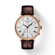 Tissot Carson Premium Chronograph Silver Dial Brown Leather Strap Watch For Men - T122.417.36.033.00