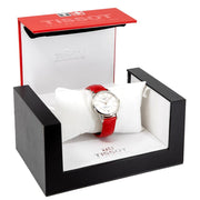Tissot Chemin Des Tourelles Powermatic 80 Mother of Pearl White Dial Red Leather Strap Watch For Women - T099.207.16.118.00