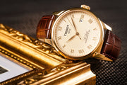 Tissot Le Locle Powermatic 80 Gold Dial Brown Leather Strap Watch For Men - T006.407.36.263.00