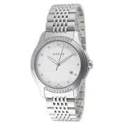 Gucci G Timeless Diamonds Silver Dial Silver Steel Strap Watch For Men - YA126407
