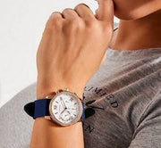 Guess Solar White Rose Gold Dial Blue Rubber Strap Watch For Women - W1135L3