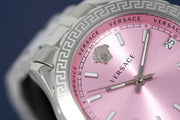 Versace Hellenyium Pink Dial Silver Steel Strap Watch for Women - V12010015