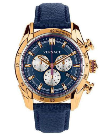 Versace V-Ray Blue Chronograph Blue Dial Blue Leather Strap Watch for Men - VDB030014