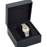 Versace Greca Logo Moonphase Mother of Pearl Dial Two Tone Steel Strap Watch for Women - VE7G00524