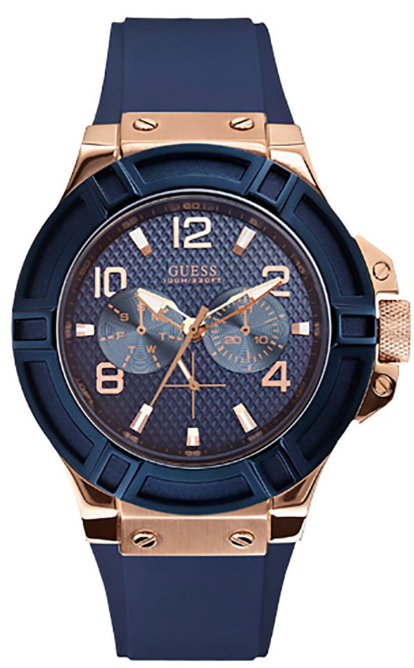 Guess Rigor Blue Dial Blue Silicone Strap Watch For Men - W0247G3