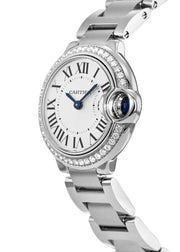 Cartier Ballon Bleu De Cartier Diamonds White Dial Silver Steel Strap Watch for Women - W4BB0015