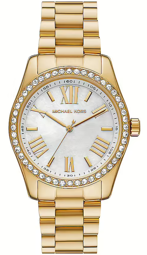 Michael Kors Lexington Mother of Pearl White Dial Gold Steel Strap Watch for Women - MK1079