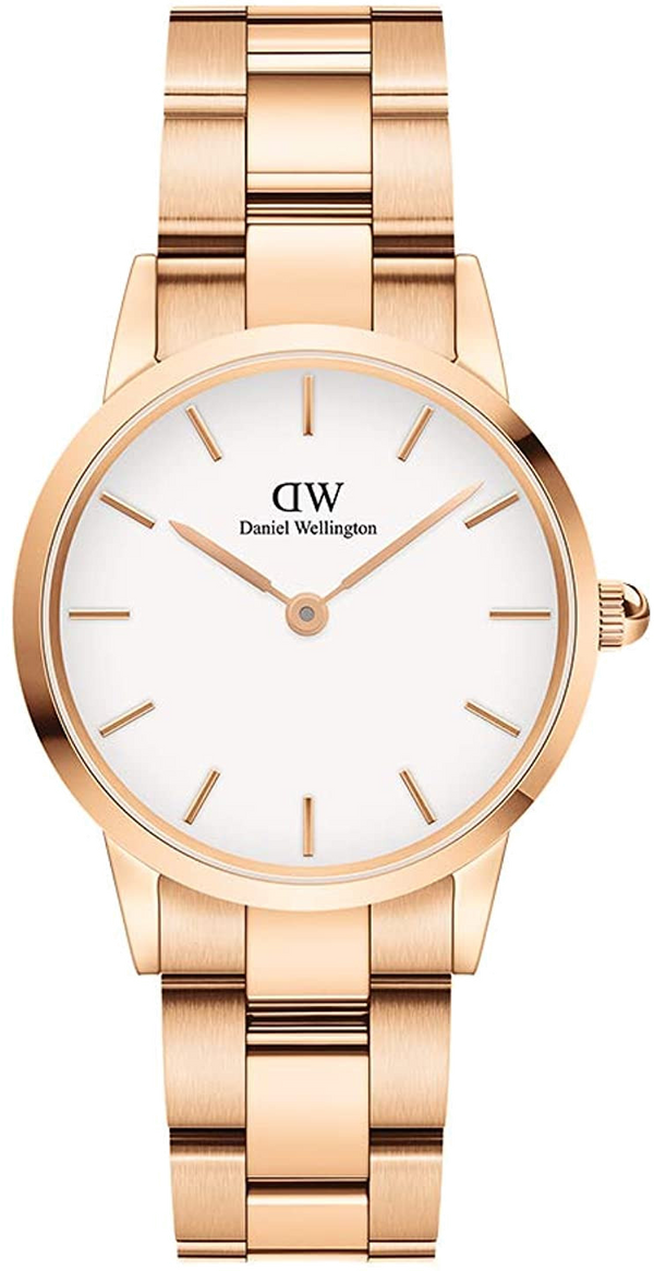 Daniel Wellington Iconic Link White Dial Rose Gold Steel Strap Watch for Women - DW00100213