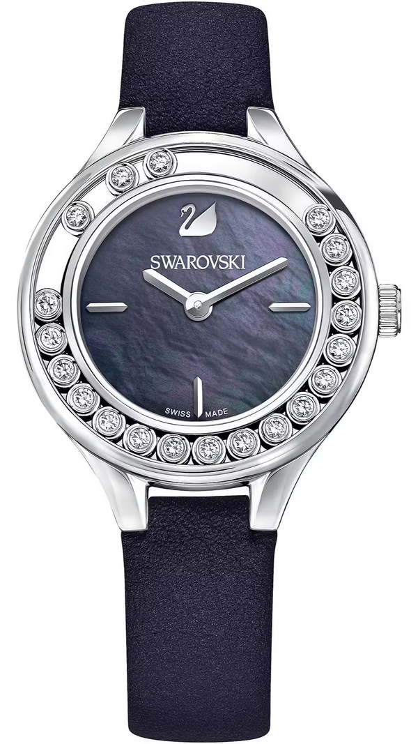 Swarovski Lovely Crystals Mother of Pearl Black Dial Black Leather Strap Watch for Women - 5242898
