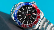 Tag Heuer Aquaracer GMT Caliber 7 Pepsi Black Dial Silver Steel Strap Watch for Men - WAY201F.BA0927