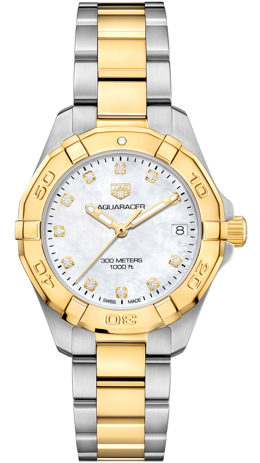Tag Heuer Aquaracer White Mother of Pearl Dial Two Tone Steel Strap Watch for Women - WBD1322.BB0320