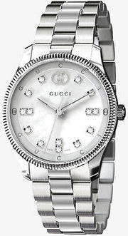 Gucci G Timeless Diamonds White Dial Silver Steel Strap Watch for Women - YA1265064