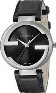 Gucci Interlocking G Iconic Black Dial Black Leather Strap Watch For Men - YA133205