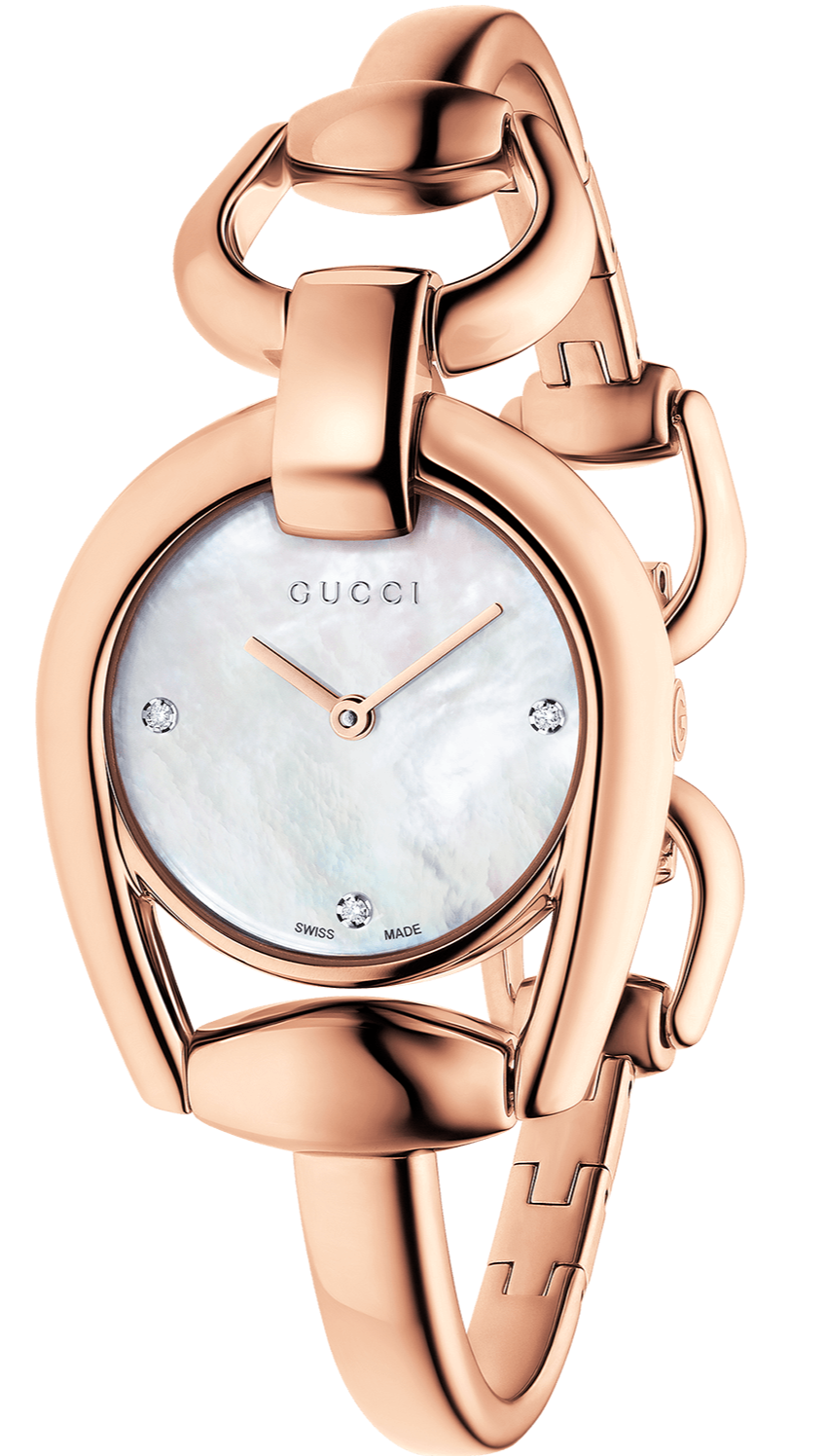 Gucci Horsebit Collection Diamonds Mother of Pearl Dial Rose Gold Steel Strap Watch For Women - YA139508