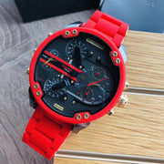 Diesel Mr Daddy 2.0 Chronograph Grey Dial Red Rubber Strap Watch For Men - DZ7430
