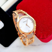 Calvin Klein Class White Dial Rose Gold Steel Strap Watch for Women - K6R23626