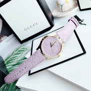 Gucci G Timeless Quartz Lilac Dial Lilac Leather Strap Watch For Women - YA1264098