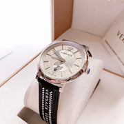 Versace V-Circle Silver Dial Black Leather Strap Watch for Men - VEBQ01219