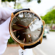Tissot T Classic Chemin Des Tourelles Powermatic 80 Brown Dial Brown Leather Strap Watch for Men - T099.407.36.447.00
