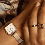Daniel Wellington Quadro Studio White Dial Rose Gold Mesh Strap Watch For Women - DW00100517