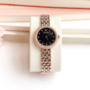 Emporio Armani Rosa Quartz Mother of Pearl Black Dial Rose Gold Steel Strap Watch For Women - AR11372
