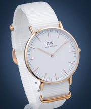 Daniel Wellington Classic Dover White Dial White Nylon Strap Watch For Women - DW00100309