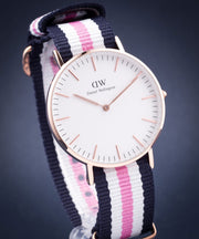 Daniel Wellington Classic South Hampton White Dial Two Tone Nylon Strap Watch For Women - DW00100034
