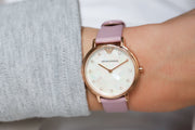 Emporio Armani Kappa Mother Of Pearl White Dial Pink Leather Strap Watch For Women - AR11130