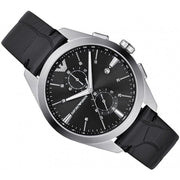 Emporio Armani Claudio Chronograph Black Dial Black Leather Strap Watch For Men - AR11542