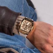 Guess Phoenix Multifunction Gold Dial White Leather Strap Watch for Men - GW0202G6