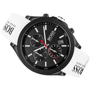 Hugo Boss Velocity Chronograph Black Dial White Rubber Strap Watch for Men - 1513718