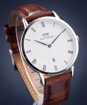 Daniel Wellington Dapper Bristol White Dial Brown Leather Strap Watch For Women - DW00100090