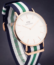 Daniel Wellington Classic Nottingham White Dial Two Tone NATO Strap Watch For Men - 0108DW