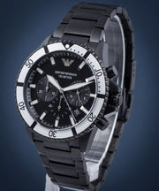 Emporio Armani Diver Chronograph Black Dial Black Steel Strap Watch For Men - AR80050