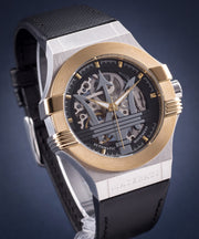 Maserati Potenza Automatic Skeleton Dial Black Leather Strap Watch For Men - R8821108011