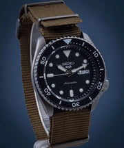 Seiko 5 Sport Automatic Black Dial Green Nylon Strap Watch For Men - SRPD65K4
